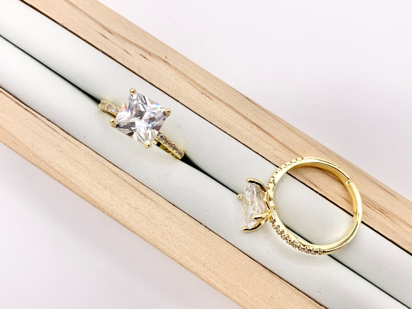 Large Square Rhinestone Rings in Real 18K Gold Plated CZ Pave Adjustable Size Cute Statement Ring 5 PCS