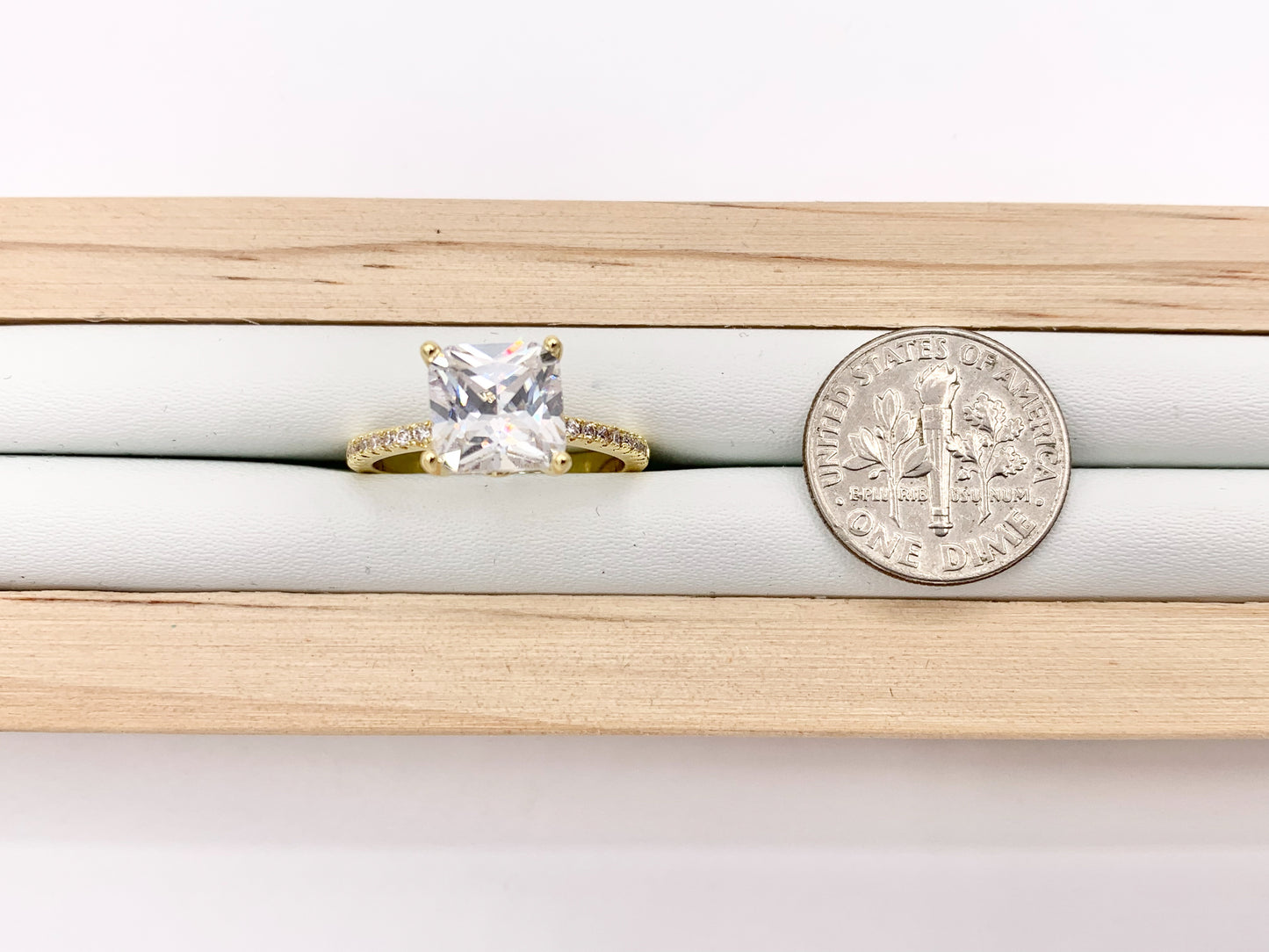 Large Square Rhinestone Rings in Real 18K Gold Plated CZ Pave Adjustable Size Cute Statement Ring 5 PCS