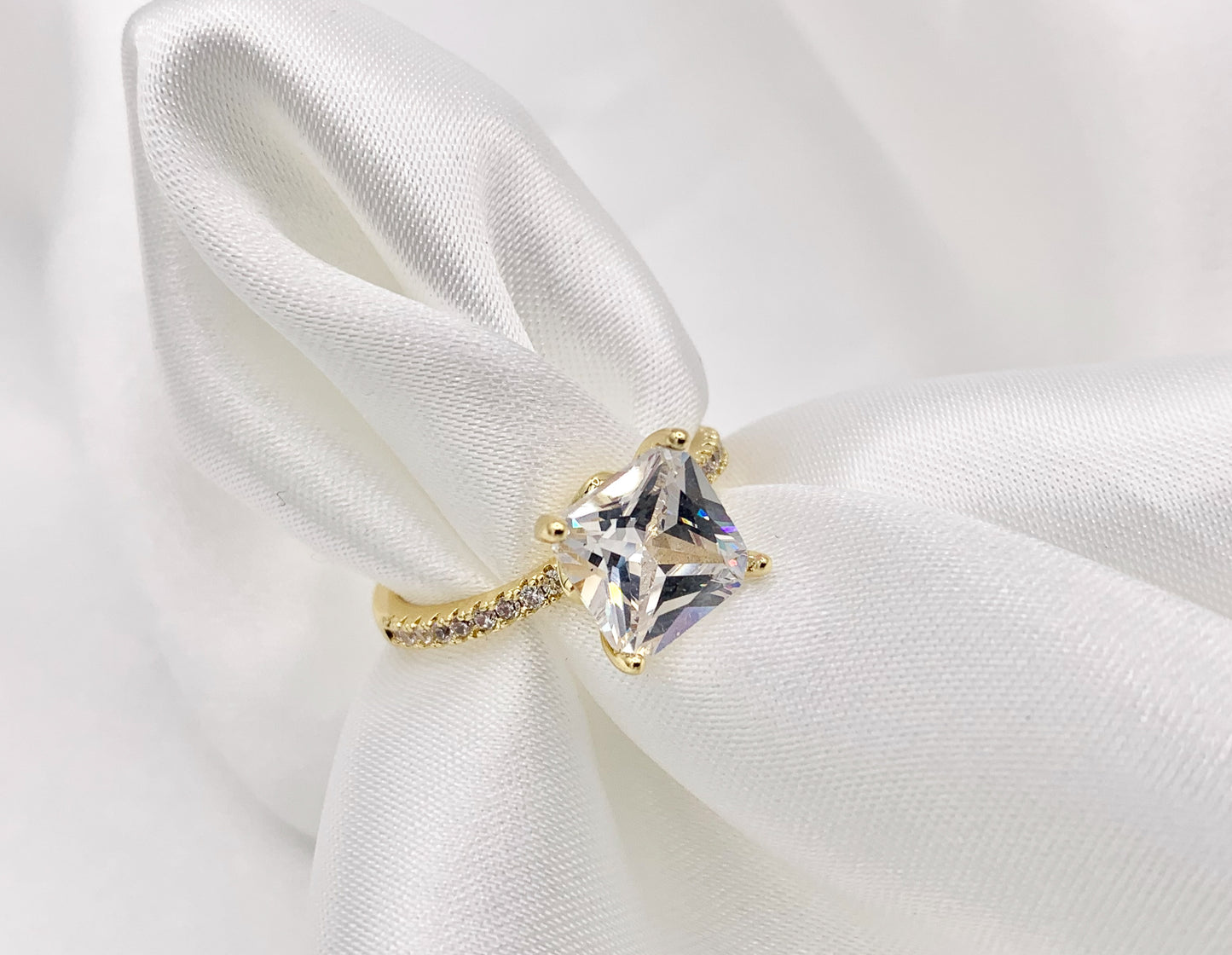 Large Square Rhinestone Rings in Real 18K Gold Plated CZ Pave Adjustable Size Cute Statement Ring 5 PCS