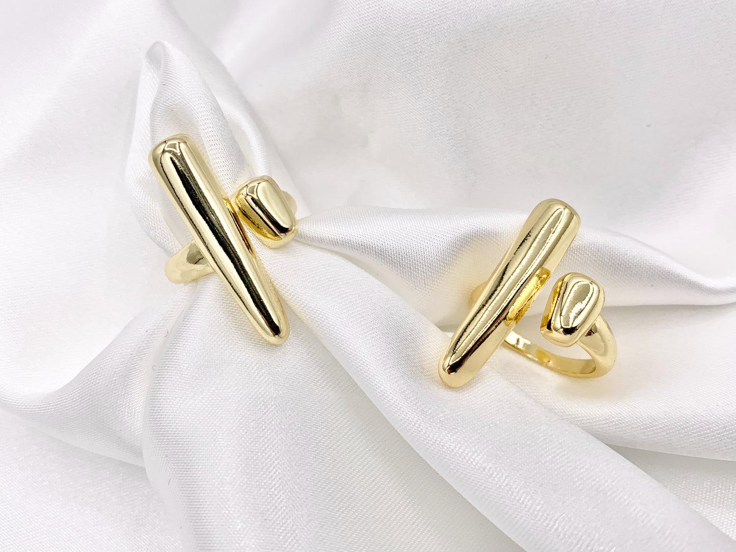 Front Open Geometric Vertical Bar Bypass Ring in Real Gold 18K Plated Copper Adjustable Ring 5 PCS