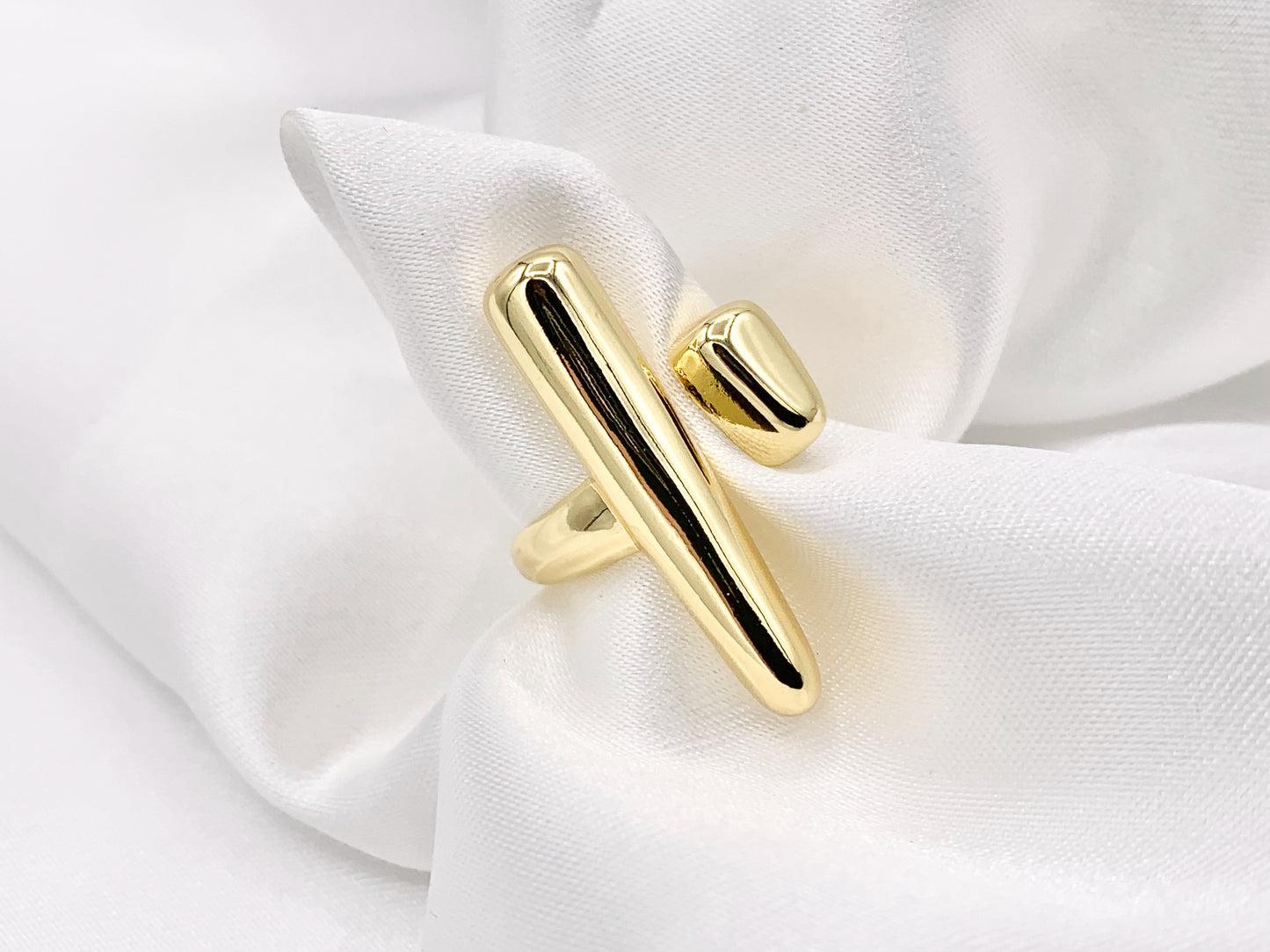 Front Open Geometric Vertical Bar Bypass Ring in Real Gold 18K Plated Copper Adjustable Ring 5 PCS