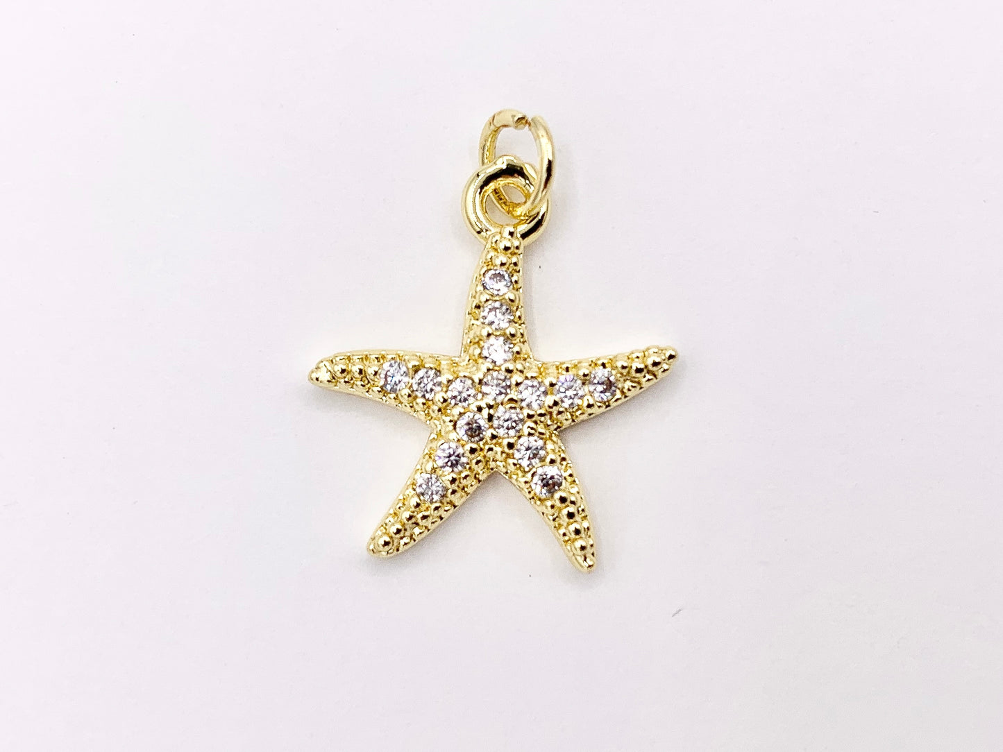 CZ Pave Cute Starfish Charms Pendants Plated in 18K Gold Copper Base 10 PCS