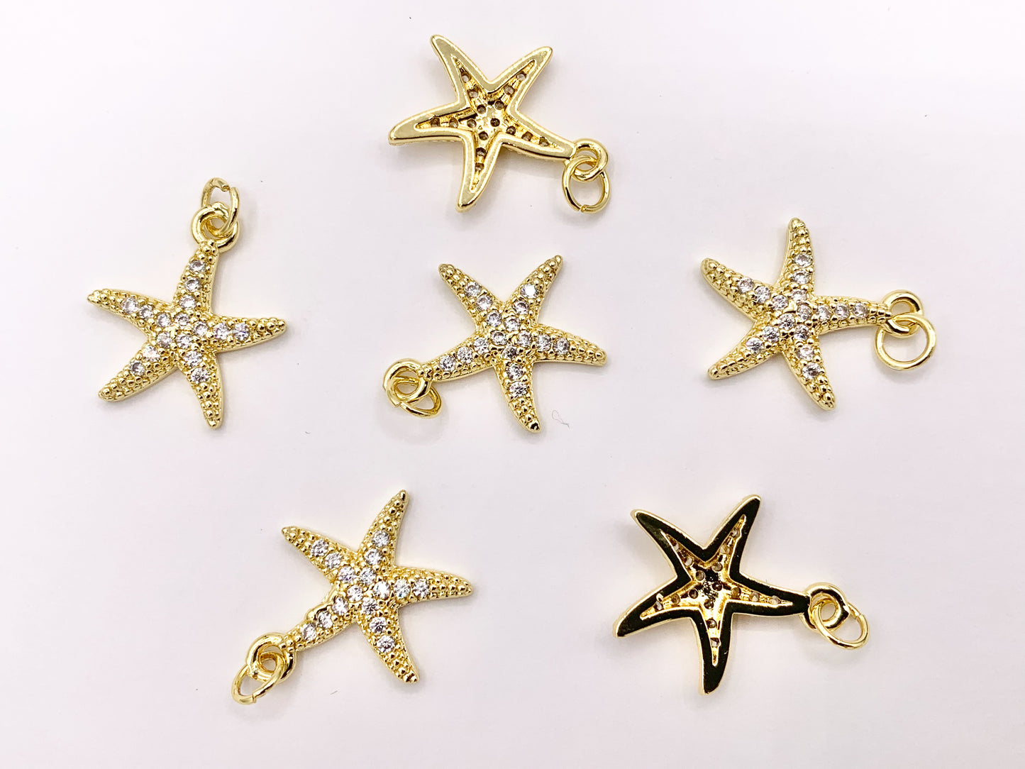 CZ Pave Cute Starfish Charms Pendants Plated in 18K Gold Copper Base 10 PCS