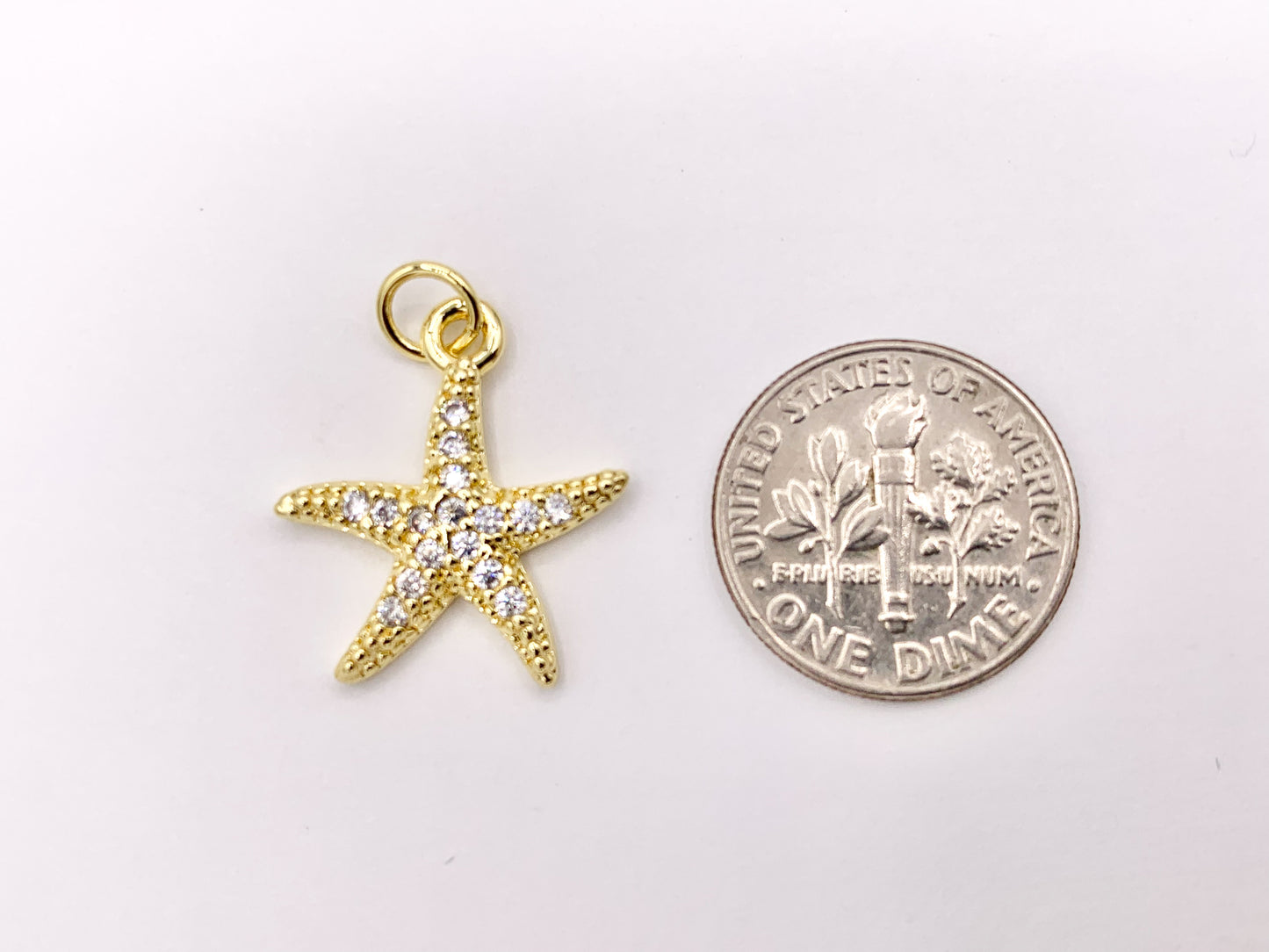 CZ Pave Cute Starfish Charms Pendants Plated in 18K Gold Copper Base 10 PCS