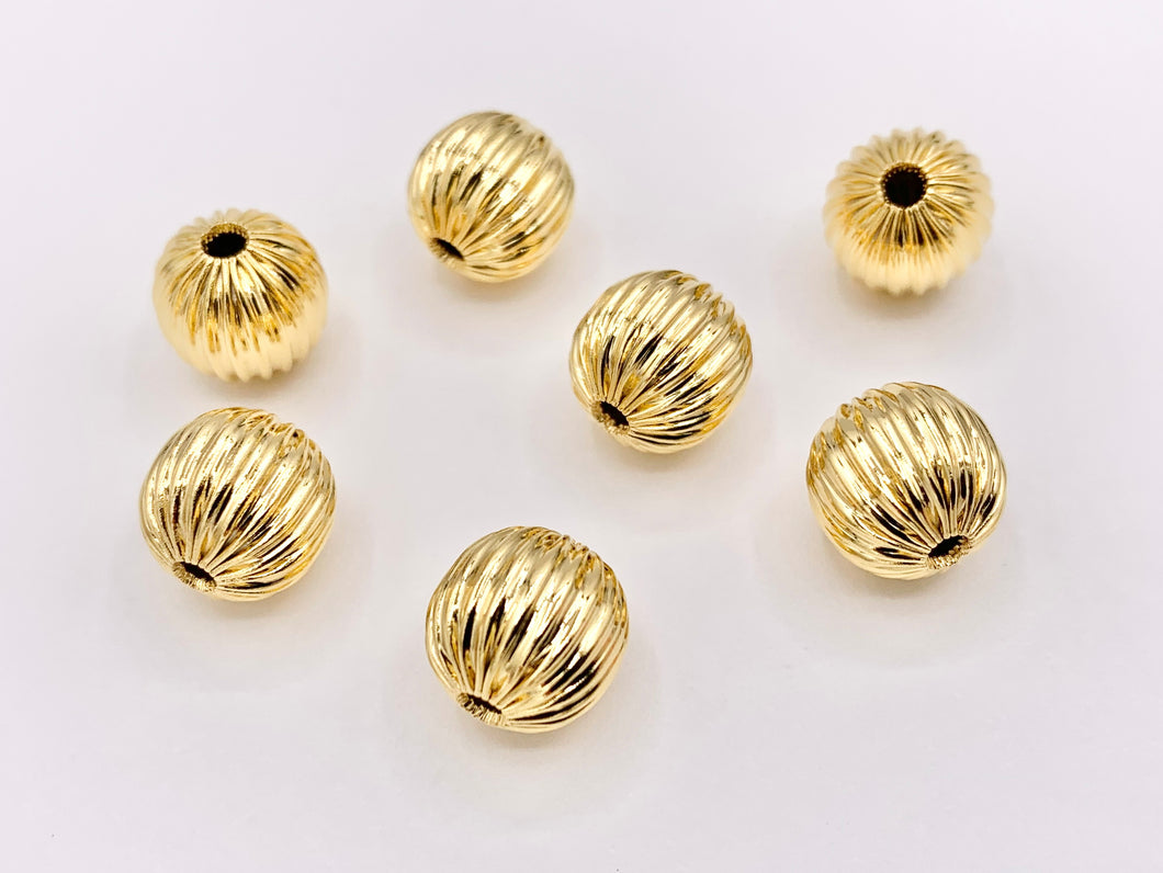 10mm Cute Pumpkin Shape Round Spacer Beads in Real 18K Gold Plated Over Brass | Small Space Gold Beads For Jewelry Making/Designs 18 PCS