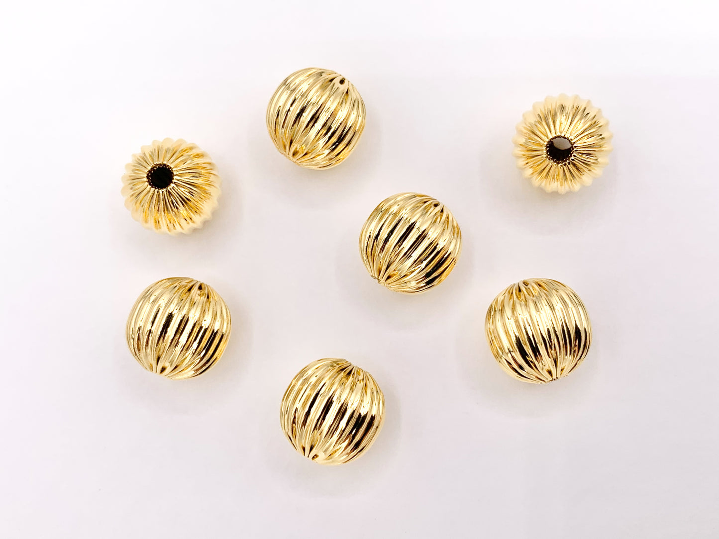 10mm Cute Pumpkin Shape Round Spacer Beads in Real 18K Gold Plated Over Brass | Small Space Gold Beads For Jewelry Making/Designs 18 PCS