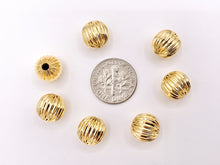 Cargar imagen en el visor de la galería, 10mm Cute Pumpkin Shape Round Spacer Beads in Real 18K Gold Plated Over Brass | Small Space Gold Beads For Jewelry Making/Designs 18 PCS

