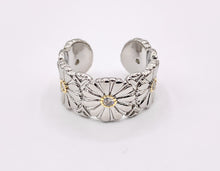 Cargar imagen en el visor de la galería, 2 Tone Thick Chunky Daisy Adjustable Ring in Real Gold/Platinum 18K Plated Copper CZ Pave 4 PCS
