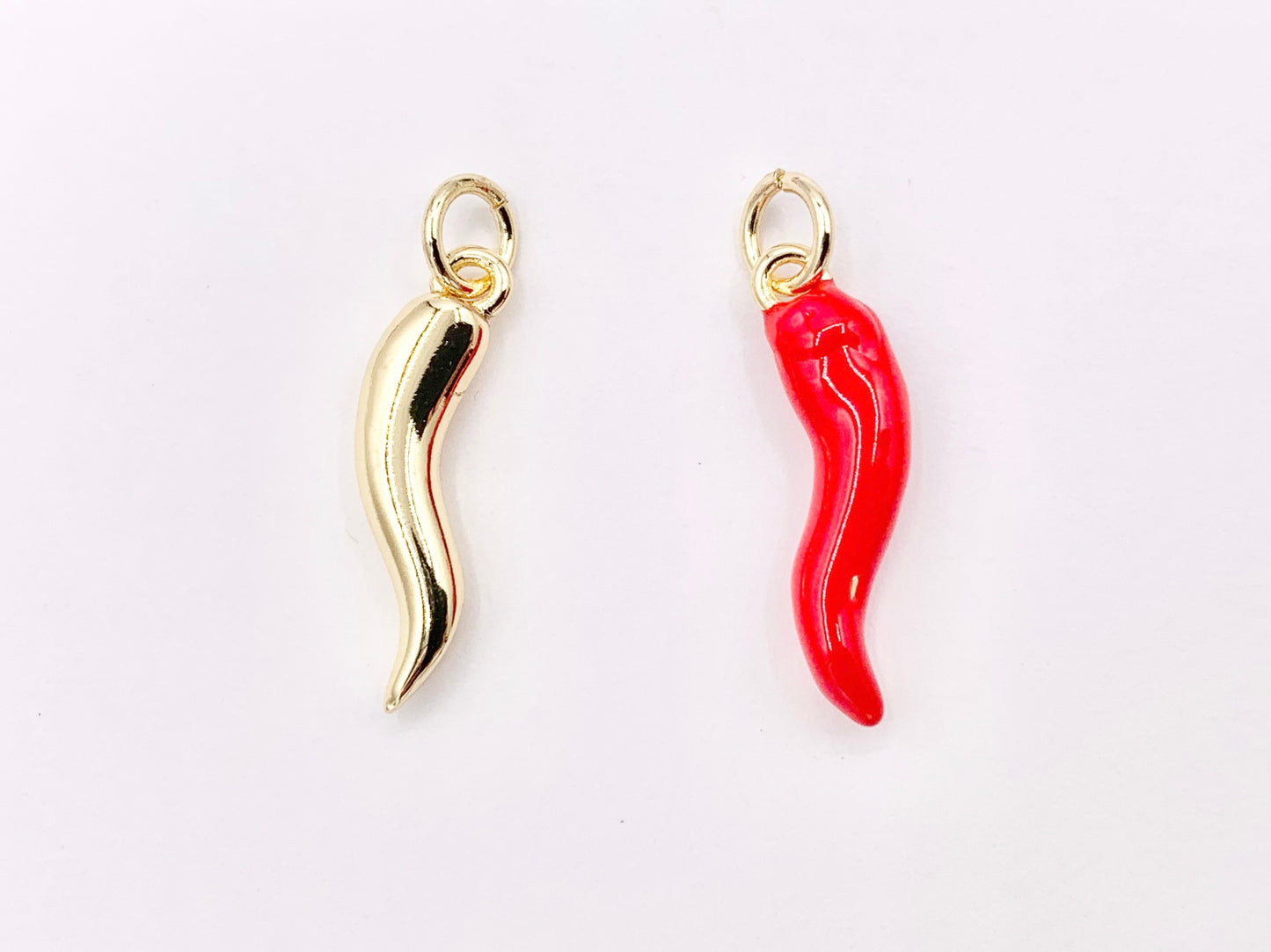 Cute Gold And Red Enamel Pepper Charms Fruit/Veggie Charms in 18K Gold Plated Over Copper