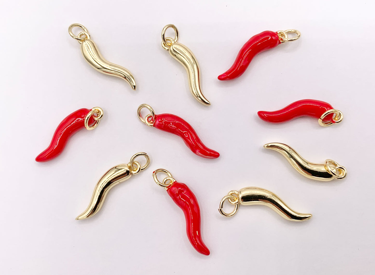 Cute Gold And Red Enamel Pepper Charms Fruit/Veggie Charms in 18K Gold Plated Over Copper