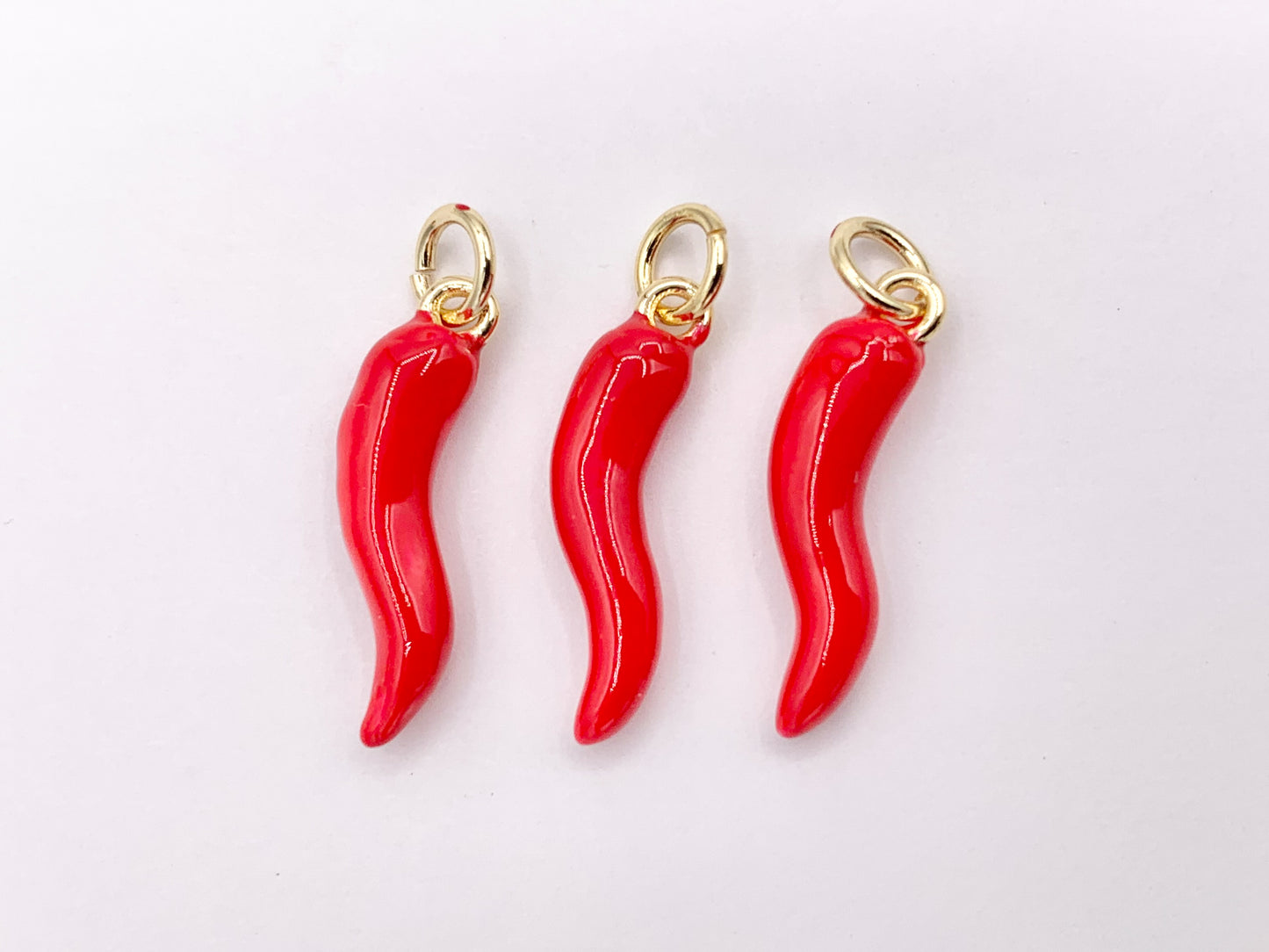 Cute Gold And Red Enamel Pepper Charms Fruit/Veggie Charms in 18K Gold Plated Over Copper