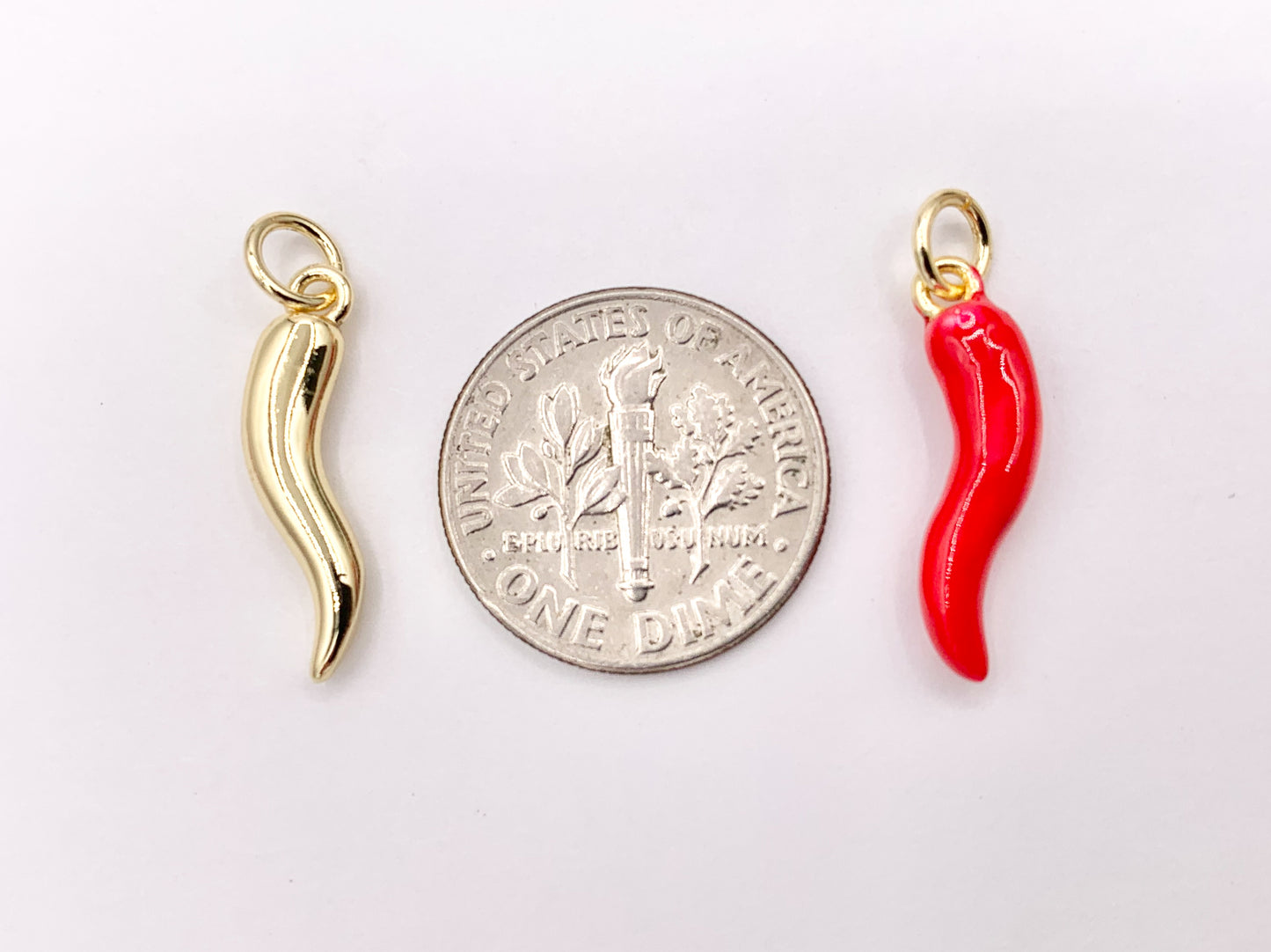 Cute Gold And Red Enamel Pepper Charms Fruit/Veggie Charms in 18K Gold Plated Over Copper