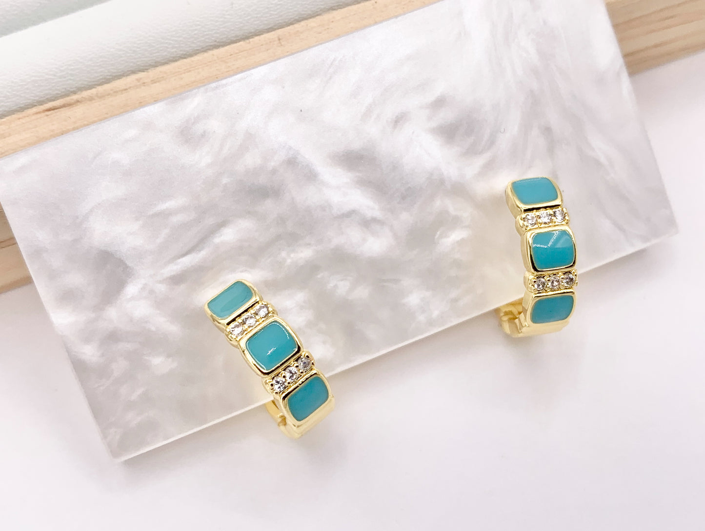 Minimalist Blue Enamel Dainty Earring Huggies 18K Gold/Silver Plated Over Copper Earrings 4 PAIRS