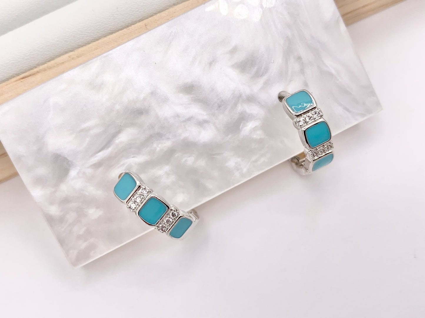 Minimalist Blue Enamel Dainty Earring Huggies 18K Gold/Silver Plated Over Copper Earrings 4 PAIRS