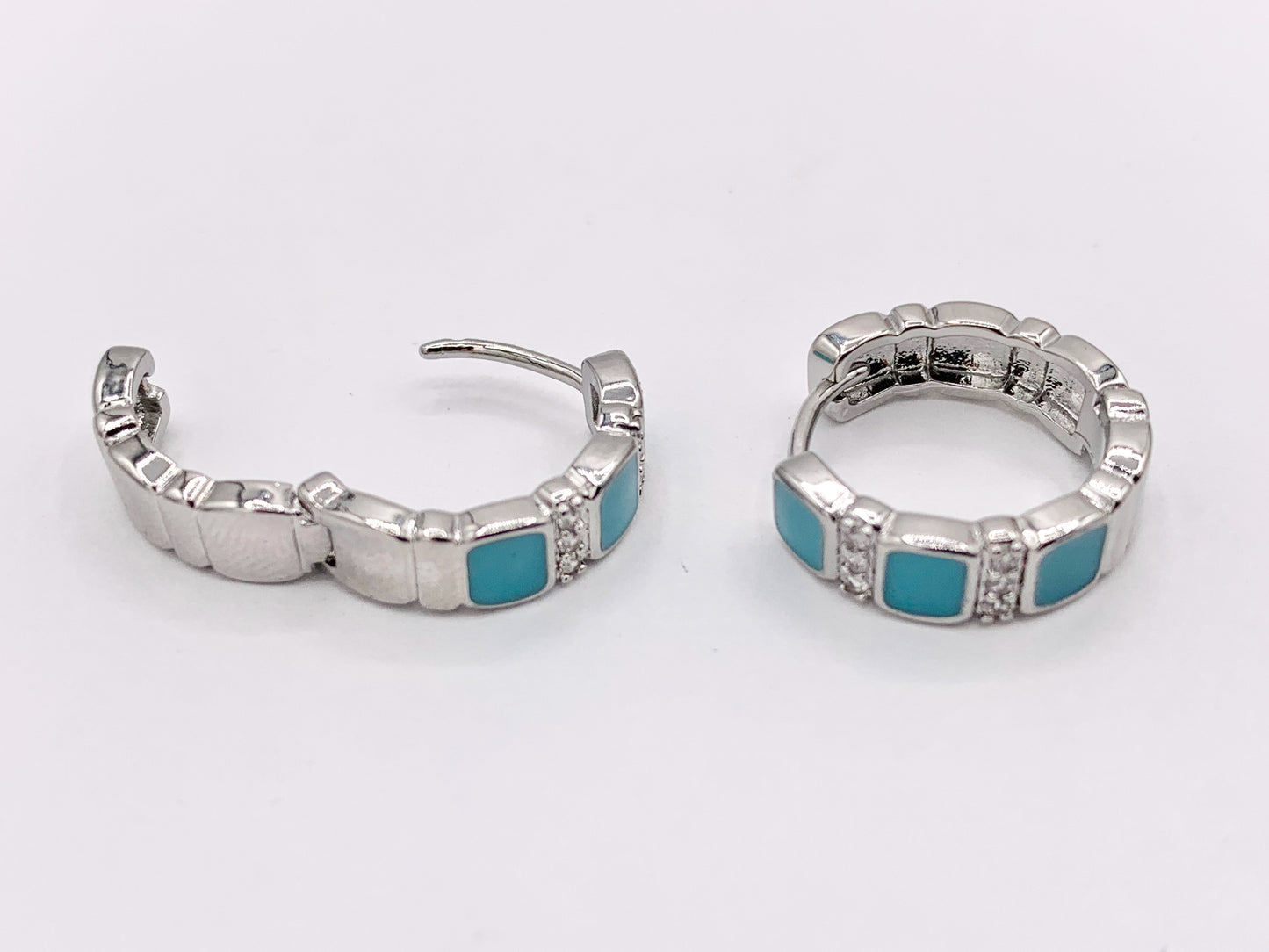 Minimalist Blue Enamel Dainty Earring Huggies 18K Gold/Silver Plated Over Copper Earrings 4 PAIRS