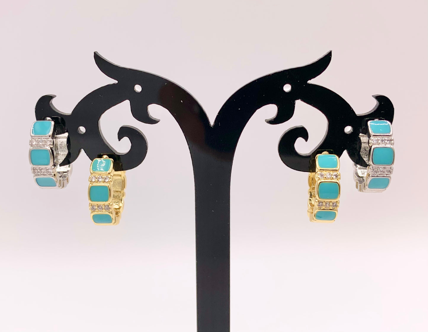 Minimalist Blue Enamel Dainty Earring Huggies 18K Gold/Silver Plated Over Copper Earrings 4 PAIRS