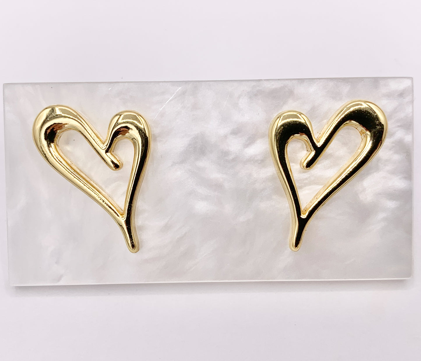 Cute Hollow Heart Earring Stud in Real 18K Gold and Silver Plated Over Copper 5 PAIRS