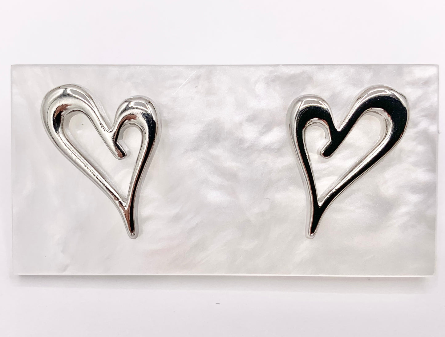 Cute Hollow Heart Earring Stud in Real 18K Gold and Silver Plated Over Copper 5 PAIRS