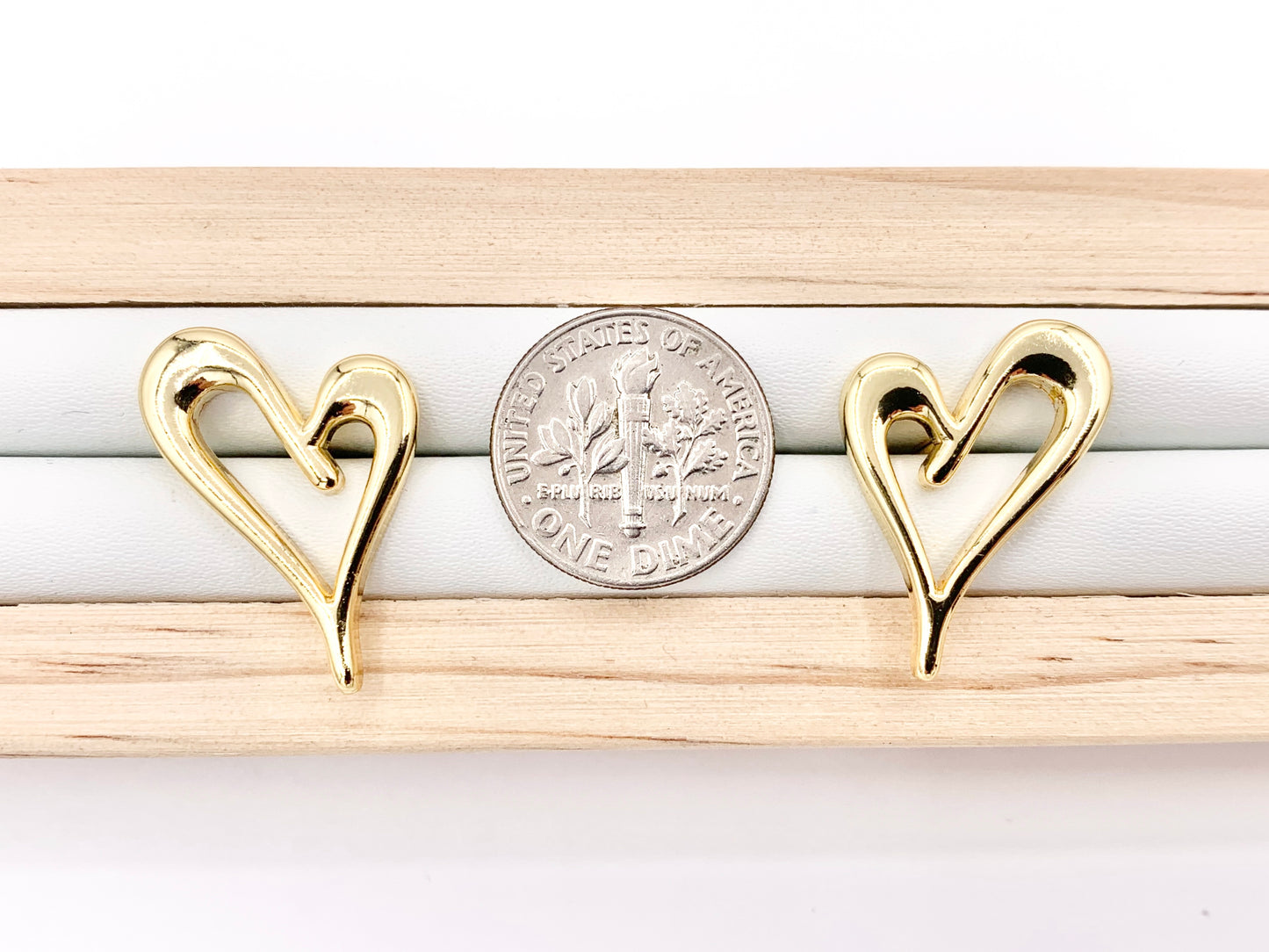 Cute Hollow Heart Earring Stud in Real 18K Gold and Silver Plated Over Copper 5 PAIRS