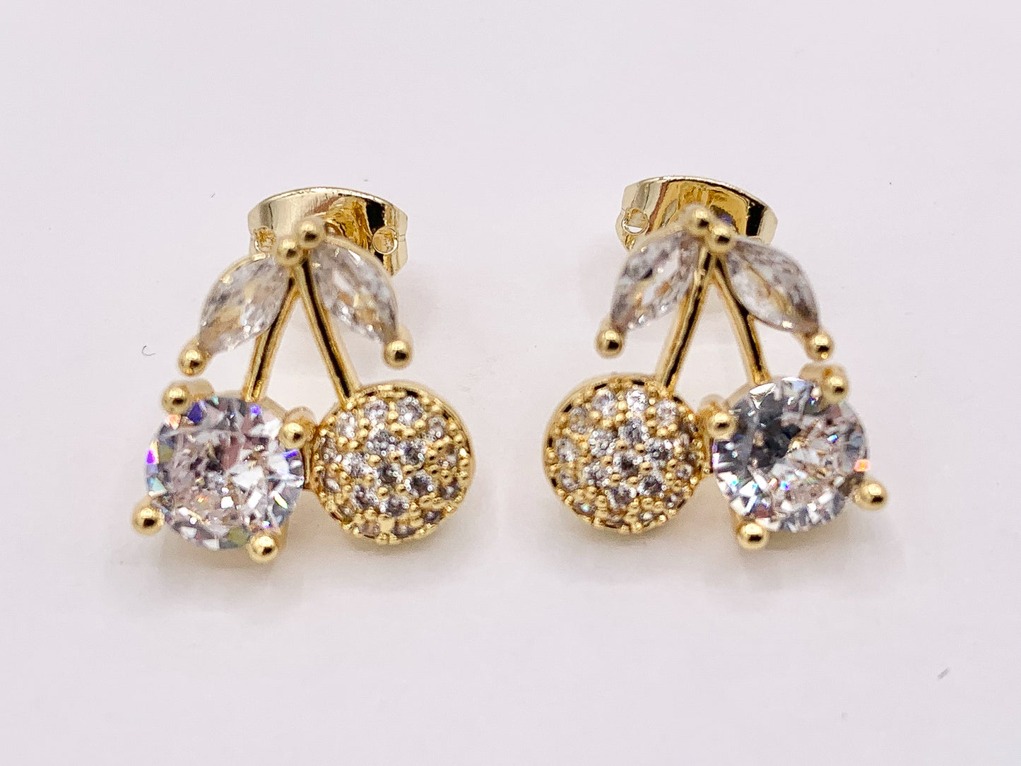 Luxury CZ Pave Cherry Stud Earrings in Real Gold 18K Micro CZ Pave Over Copper 4 PAIRS
