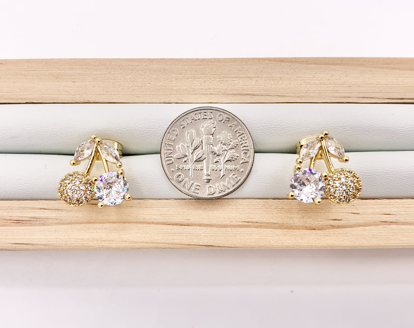 Luxury CZ Pave Cherry Stud Earrings in Real Gold 18K Micro CZ Pave Over Copper 4 PAIRS