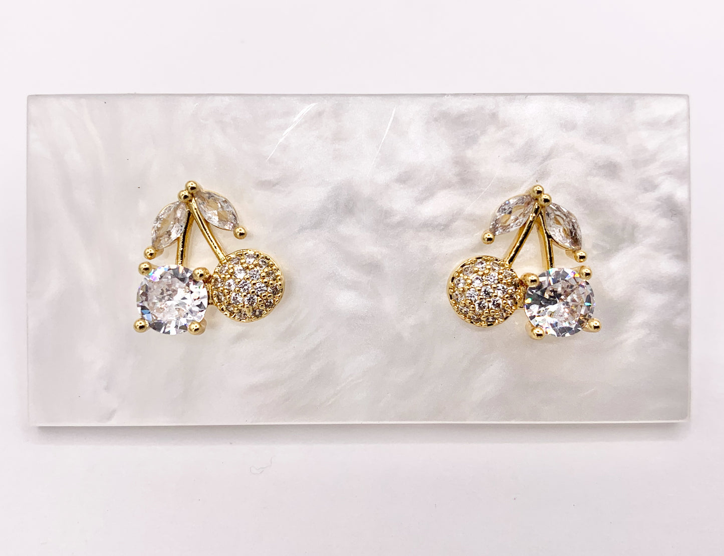 Luxury CZ Pave Cherry Stud Earrings in Real Gold 18K Micro CZ Pave Over Copper 4 PAIRS