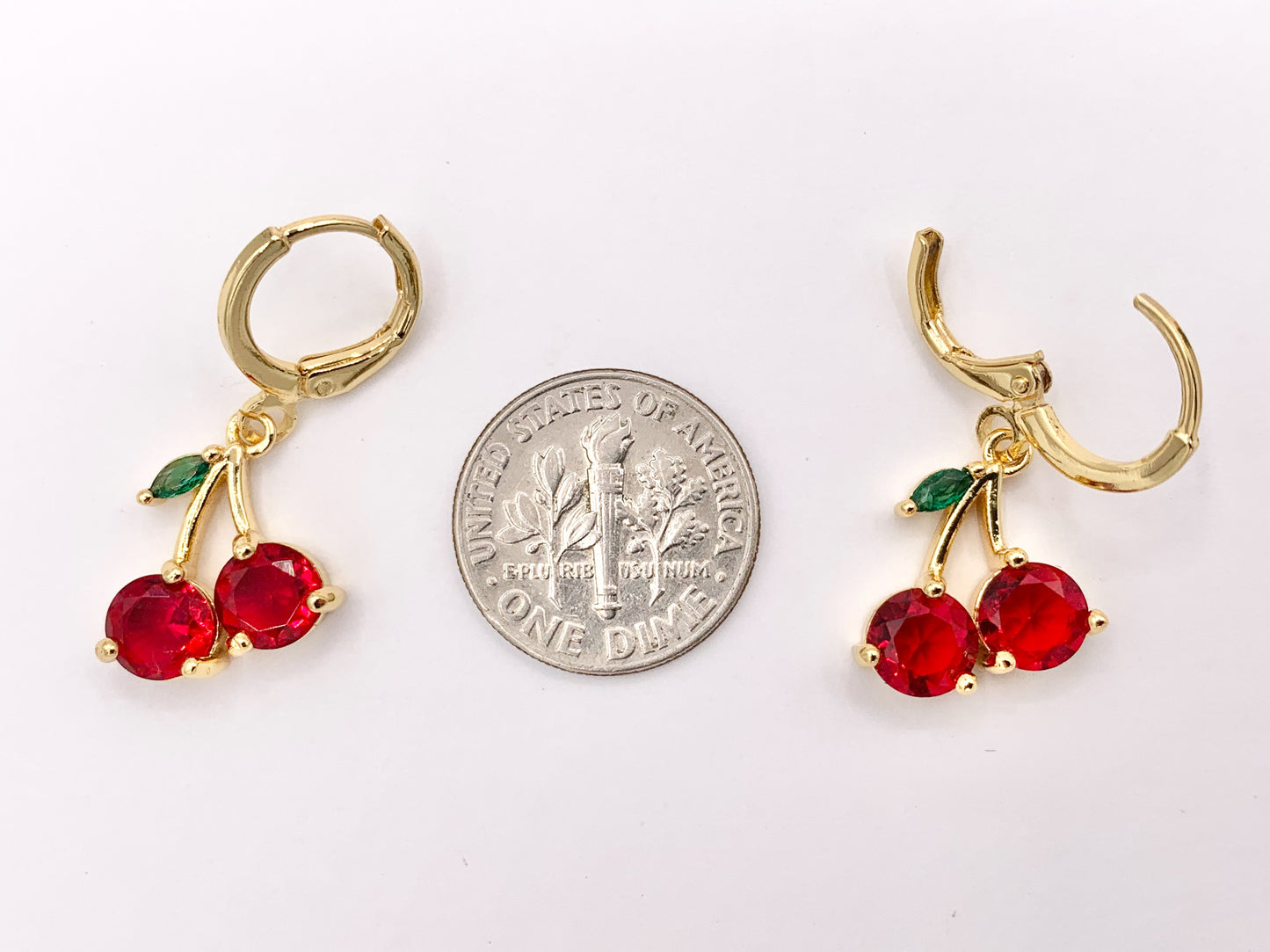 Luxury CZ Pave Red Cherry Earring Huggies in Real Gold 18K Micro CZ Pave Over Copper 4 PAIRS