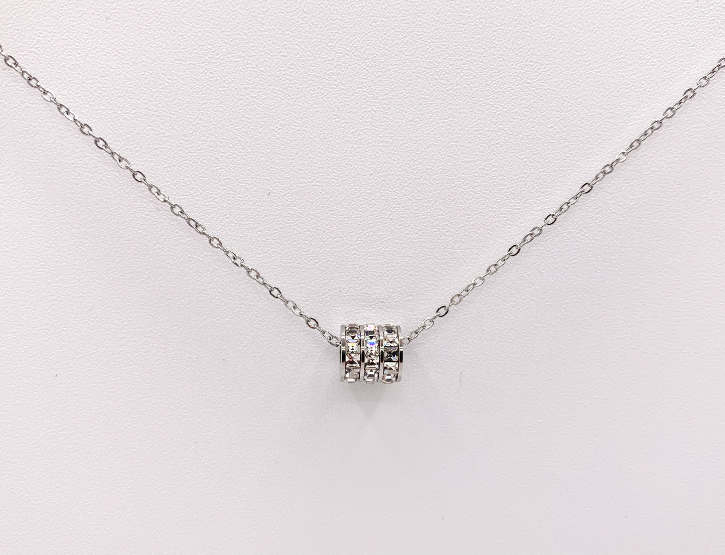 Delicate CZ Barrel Spacer Necklace Gold/Silver Plated Stainless Steel Dainty Flexible Minimalist Finished Necklace 16" with Extension Link