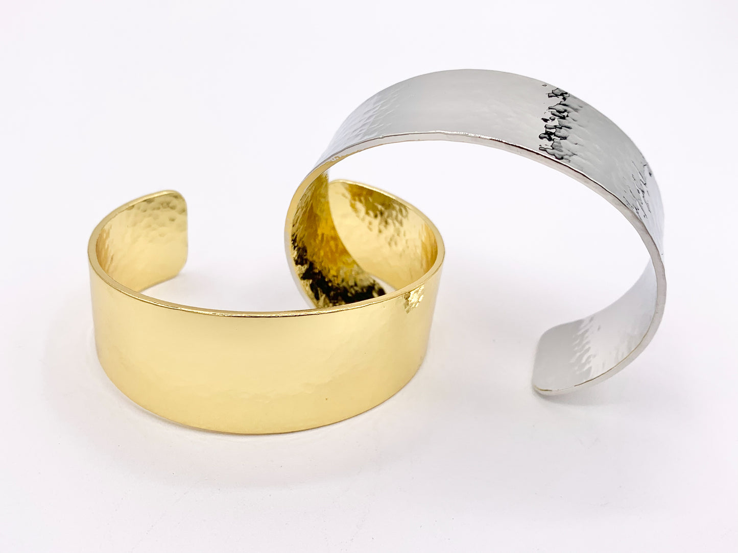 Large Chunky Thick Hammered Plain Adjustable Bracelet Cuffs in 18K Gold Plating or Silver Plating 2 PCS