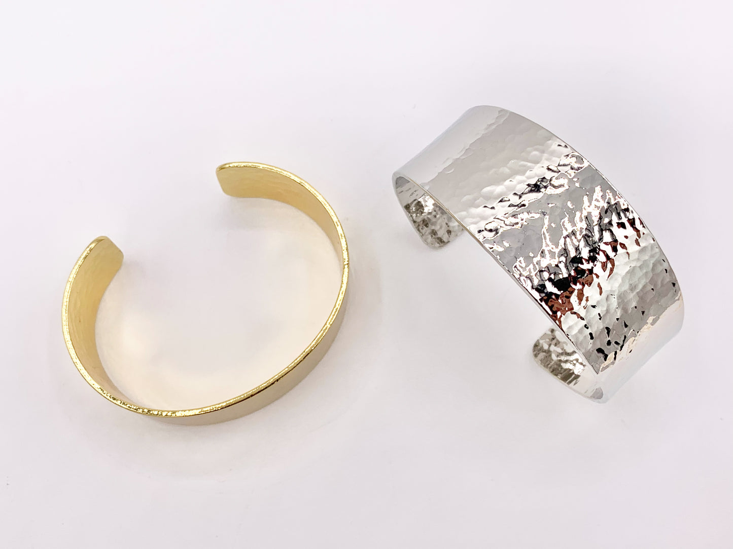 Large Chunky Thick Hammered Plain Adjustable Bracelet Cuffs in 18K Gold Plating or Silver Plating 2 PCS