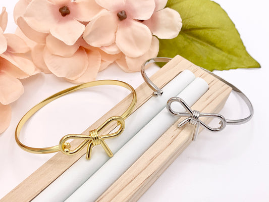 Cute Bow Tie Front Open Bracelet Cuffs in Real Gold/Platinum 18K Plated Copper 3 PCS