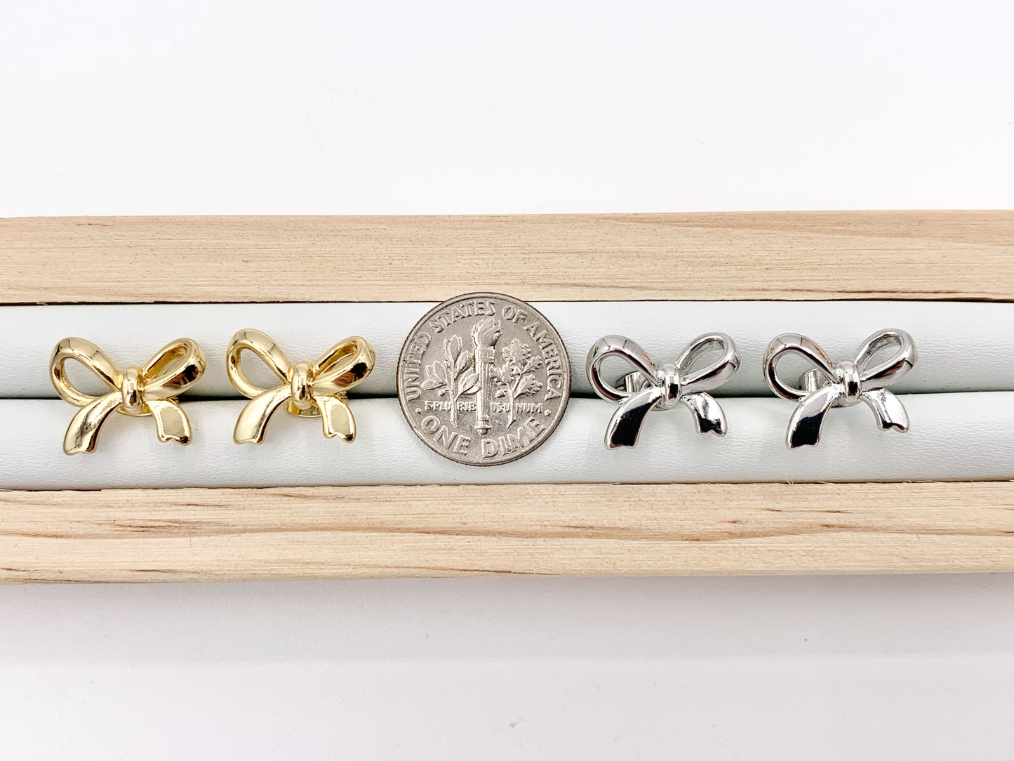 Cute Bowtie Earring Studs in 18K Gold/Platinum Plated Over Copper Earrings 4 PAIRS