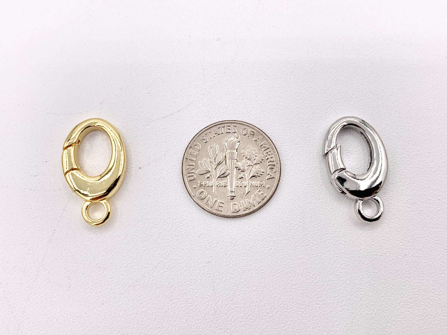 Cute Dainty Minimalist Oval Clasps in Real Gold/Platinum Plated Over Brass 10 PCS