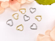 Cargar imagen en el visor de la galería, Dainty Heart 13mm Earring Huggies in 18K Gold or Silver Plated Copper 5 PAIRS
