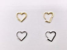 Cargar imagen en el visor de la galería, Dainty Heart 13mm Earring Huggies in 18K Gold or Silver Plated Copper 5 PAIRS
