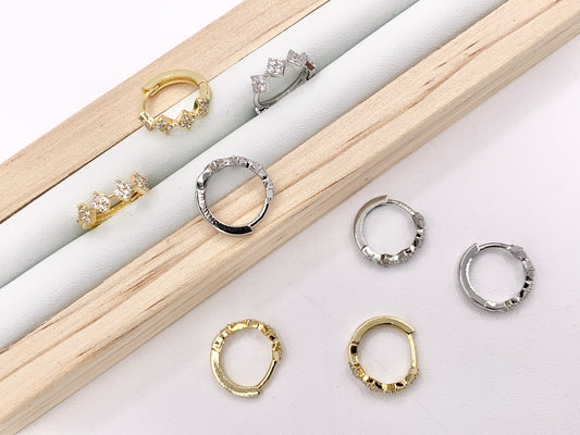 CZ Pave Diamonds Cute Little Earring Huggies in 18k Gold or Silver plated Copper 5 PAIRS