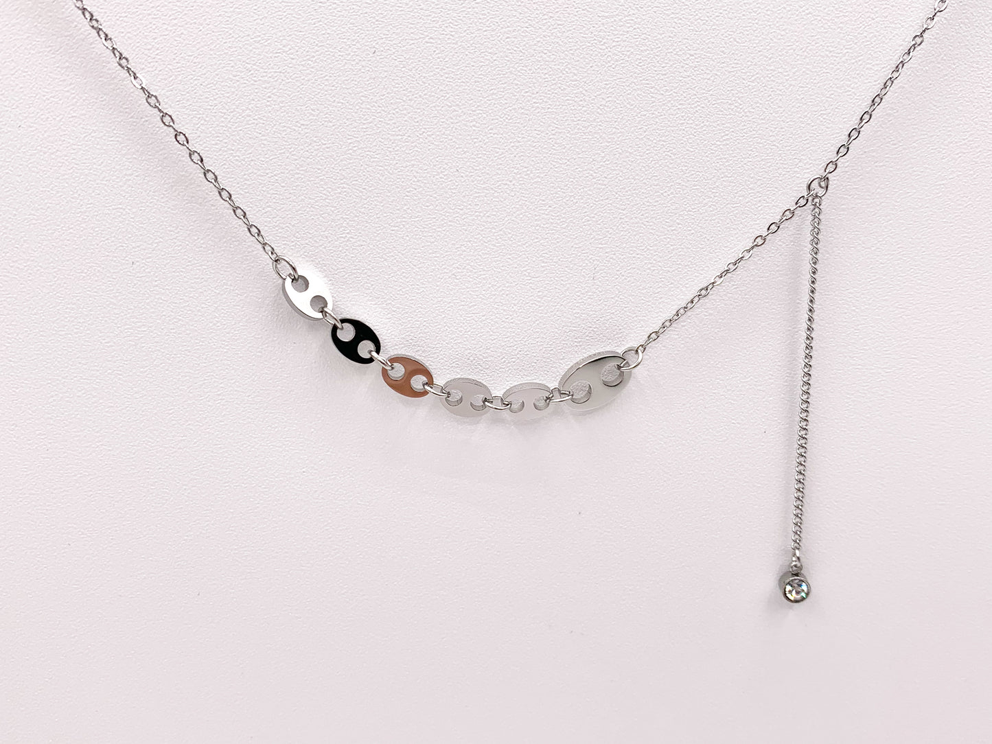 Delicate Coffee Bean Dangle CZ Pendant Necklace Gold/Silver Plated Stainless Steel Finished Necklace 16" with Extension Link