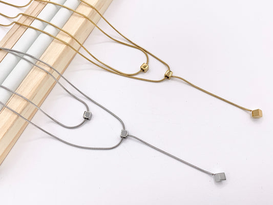 Delicate 2 Layer Dangle Necklace Gold/Silver Plated Stainless Steel Dainty Flexible Minimalist Finished Necklace 16" with Extension Link