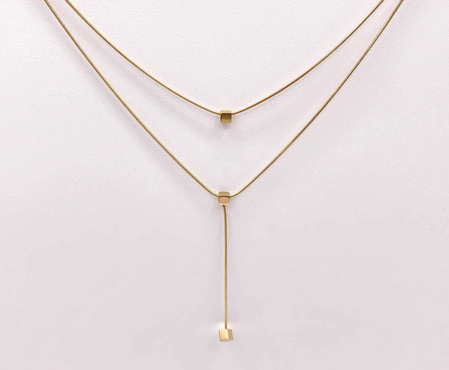 Delicate 2 Layer Dangle Necklace Gold/Silver Plated Stainless Steel Dainty Flexible Minimalist Finished Necklace 16" with Extension Link