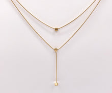 Load image into Gallery viewer, Delicate 2 Layer Dangle Necklace Gold/Silver Plated Stainless Steel Dainty Flexible Minimalist Finished Necklace 16&quot; with Extension Link
