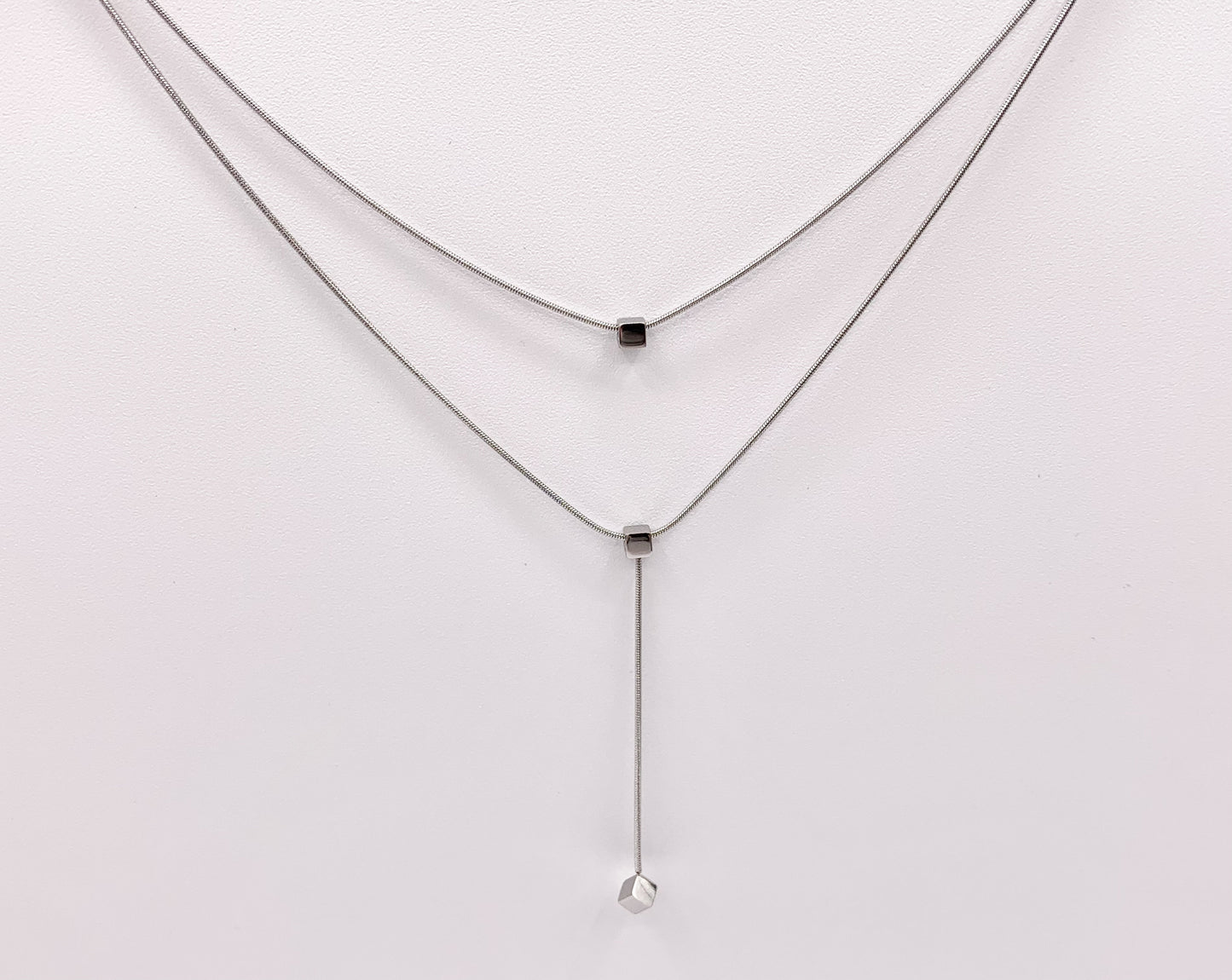 Delicate 2 Layer Dangle Necklace Gold/Silver Plated Stainless Steel Dainty Flexible Minimalist Finished Necklace 16" with Extension Link