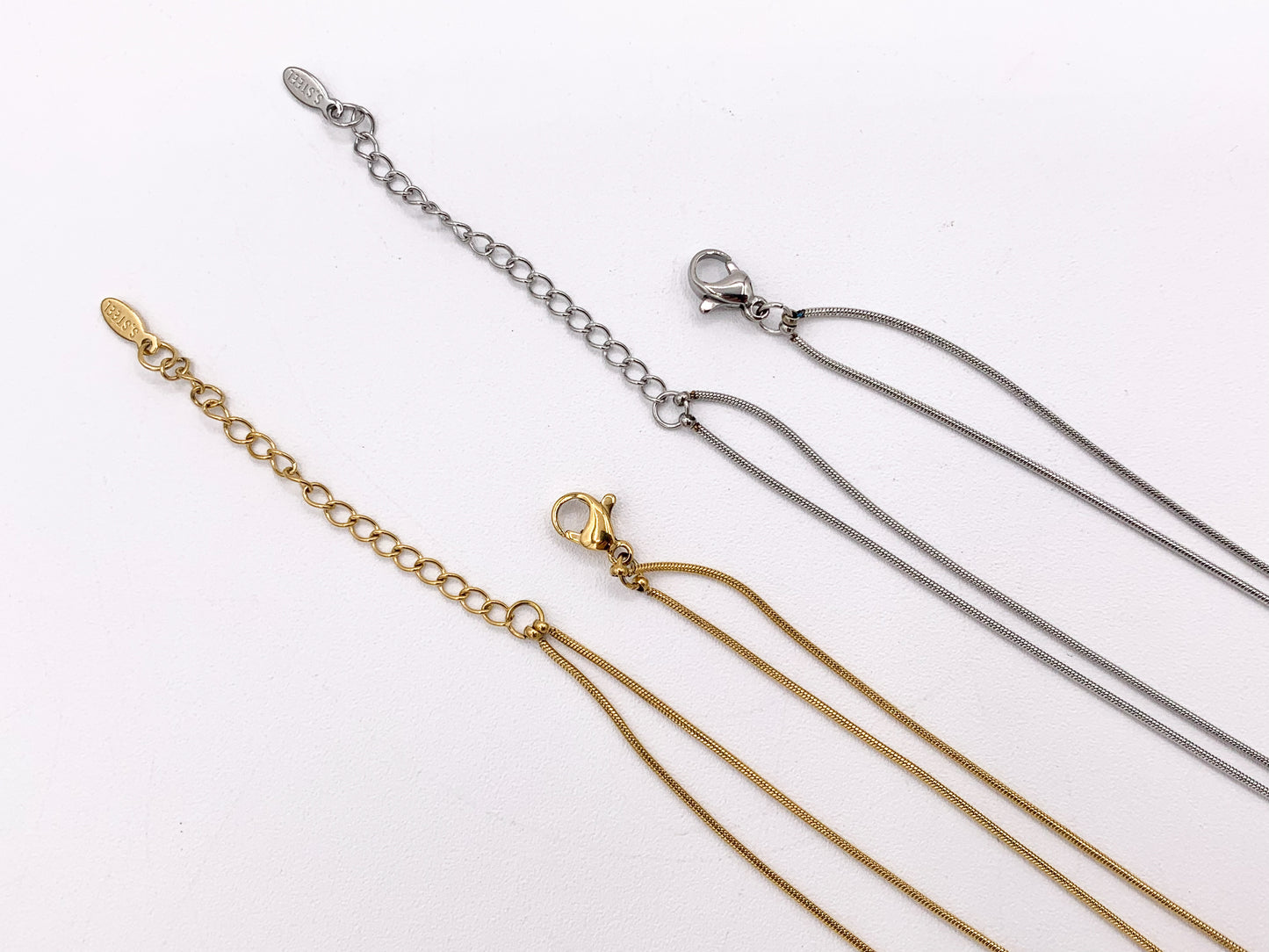 Delicate 2 Layer Dangle Necklace Gold/Silver Plated Stainless Steel Dainty Flexible Minimalist Finished Necklace 16" with Extension Link