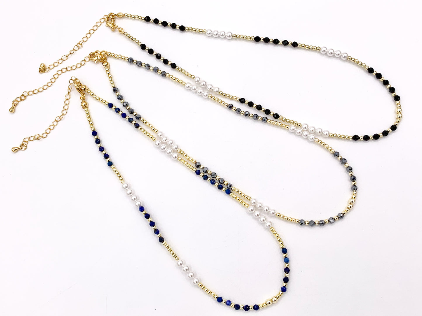 Delicate Assorted Stone Chokers 18K Gold Plated Hematite With Pearls Cute Choker Finished Necklace