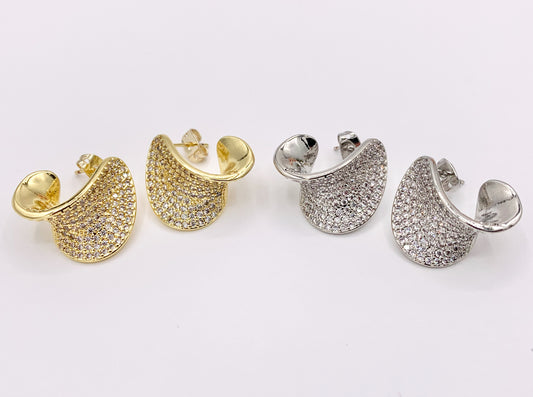 Unique Wrap Curved CZ Pave Hoop Earrings over 18K Gold/Silver Plated Copper3 PAIRS