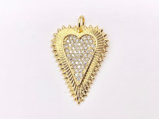 Rhinestone Heart Charm Pendants in CZ Pave 18K Gold Plated Copper 5 PCS