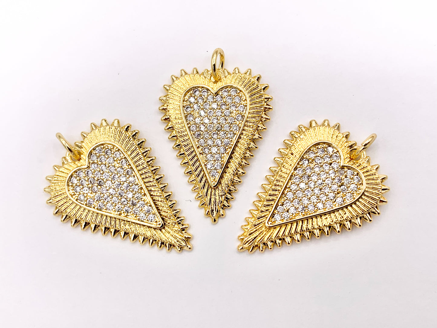 Rhinestone Heart Charm Pendants in CZ Pave 18K Gold Plated Copper 5 PCS