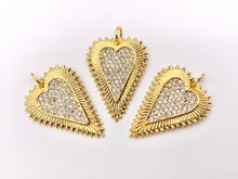 Load image into Gallery viewer, Rhinestone Heart Charm Pendants in CZ Pave 18K Gold Plated Copper 5 PCS
