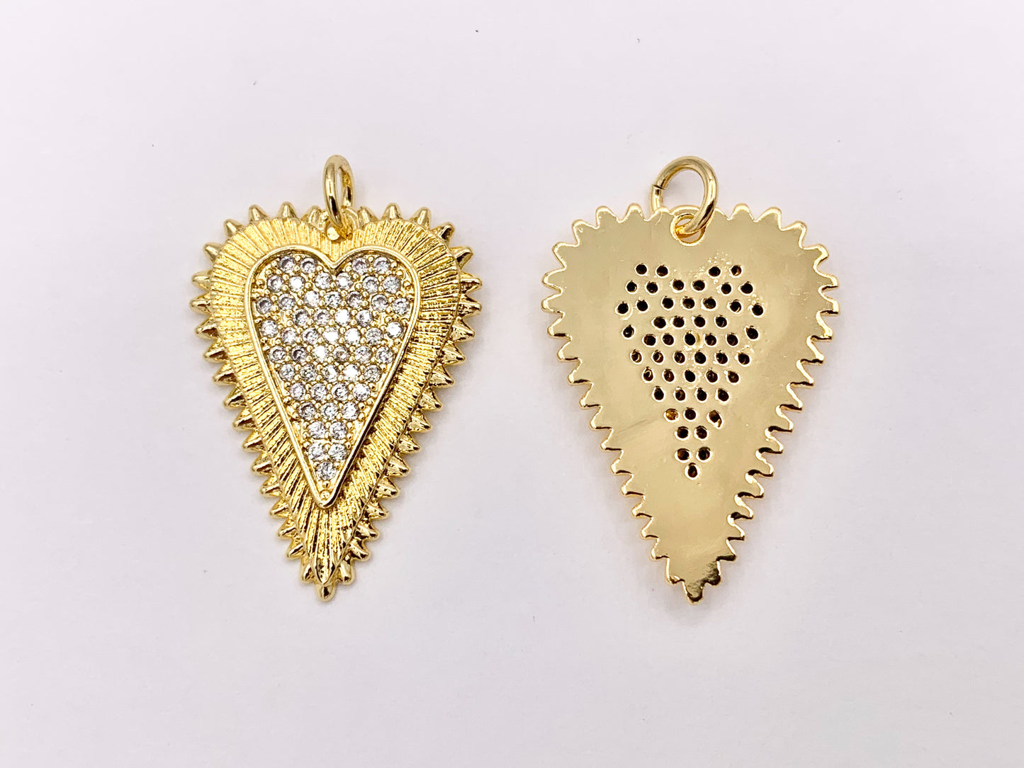 Rhinestone Heart Charm Pendants in CZ Pave 18K Gold Plated Copper 5 PCS