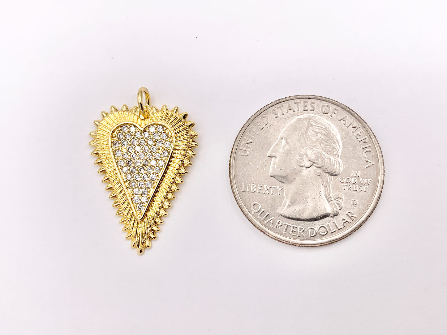 Rhinestone Heart Charm Pendants in CZ Pave 18K Gold Plated Copper 5 PCS