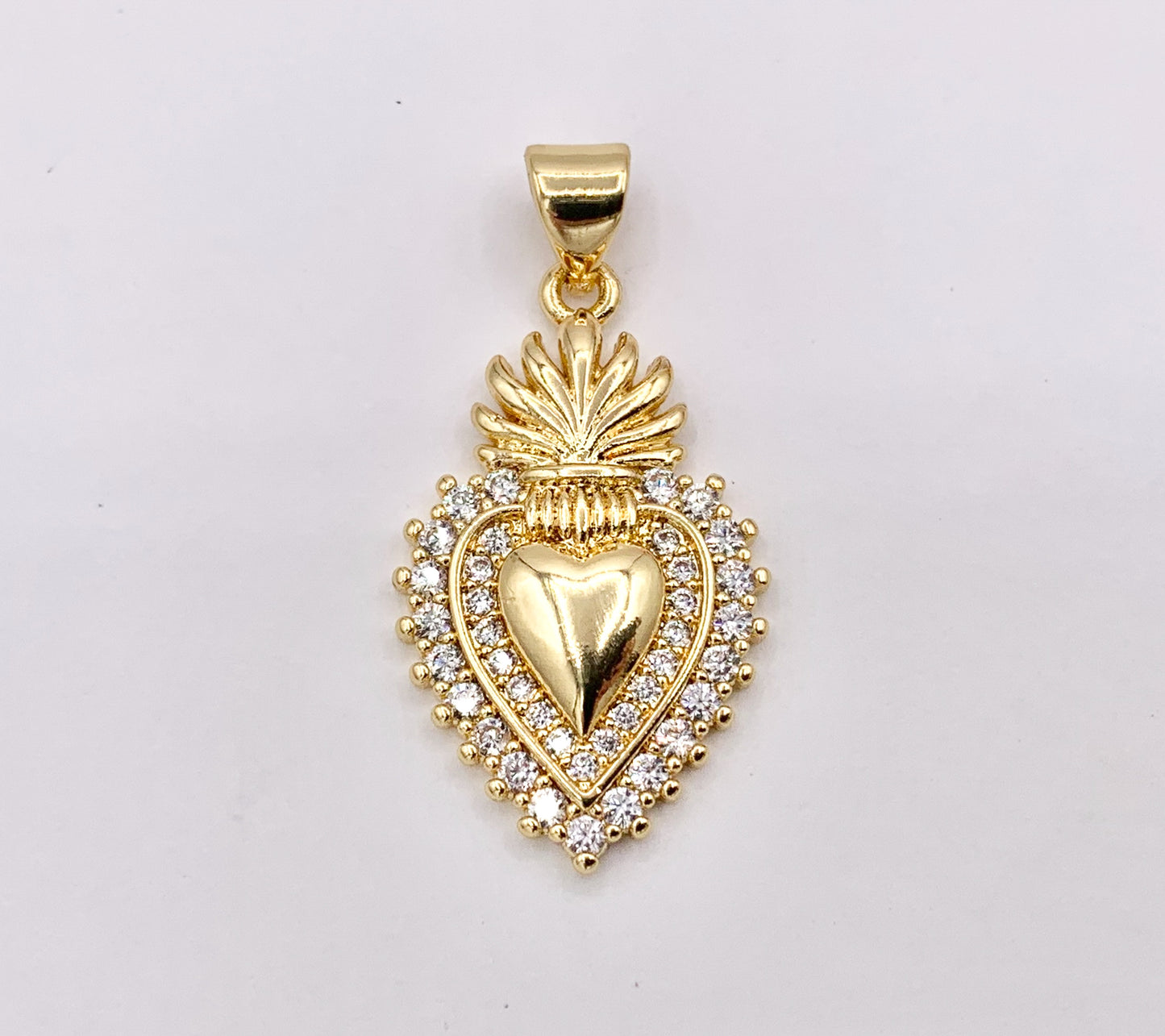 Rhinestone Heart Charm Pendants in CZ Pave 18K Gold Plated Copper 6 PCS